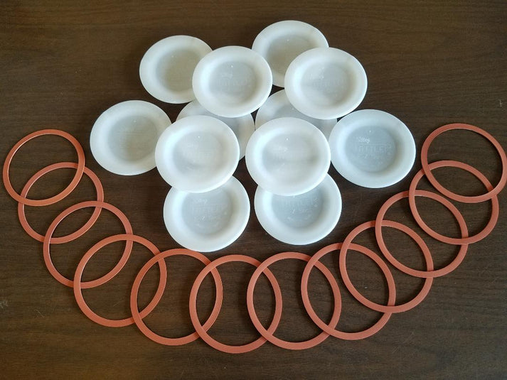 item 39] 50 bulk wide EZ SEAL lids & 50 rubber rings Tattler Lids